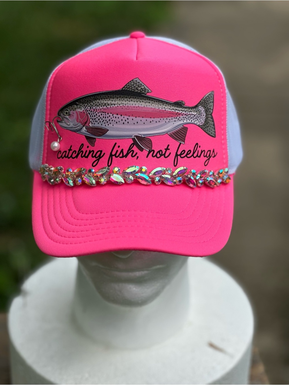OTTO Hot Pink Trucker Hat with Trout Graphic